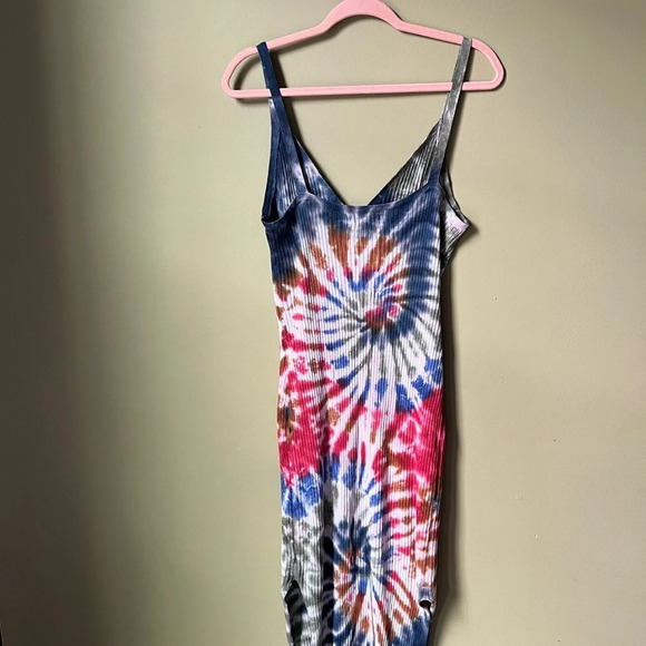 Sleeveless tie dye sweater dress. Double side slits, L - Picture 2 of 4